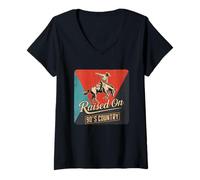 Donna Alzato su 90'S Country Music Vintage Western Cowgirl Cowboy Maglietta con Collo a V