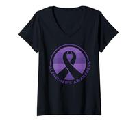 Donna Alzheimer's Awareness Viola Nastro Memory Walk Meme Maglietta con Collo a V