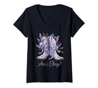 Donna Am I Okay Boot Western Texas Cowgirl Coquette Bow Donne Ragazza Maglietta con Collo a V