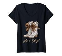 Donna Am I Okay Boot Western Texas Cowgirl Coquette Bow Donne Ragazza Maglietta con Collo a V