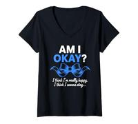 Donna AM I OKAY? Citazione Motivazionale Nastro Blu Salute Mentale Maglietta con Collo a V