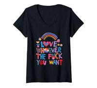 Donna AMA Chi Vuoi LGBTQ Rainbow Pride Cute Hearts Maglietta con Collo a V