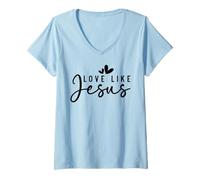 Donna AMA Come Gesù Cristiani Uomini e Donne grati grati grati Maglietta con Collo a V
