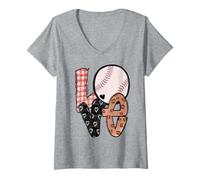 Donna Ama il tuo più grande fan baseball mamma sport mamma sorella fratello Maglietta con Collo a V