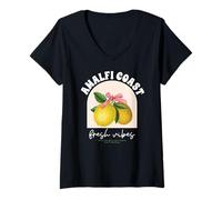 Donna Amalfi Coast Italy Sorrento Capri Lemons Maglietta con Collo a V
