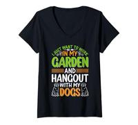Donna Amante dei Cani Giardiniere Giardinaggio del Giardino - Proprietario di Cani Maglietta con Collo a V