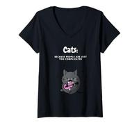 Donna Amante dei Gatti Gatti Divertenti perché Le Persone Sono Troppo Complicate Maglietta con Collo a V