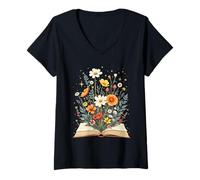 Donna Amante dei Libri Bookworm Giardino delle storie Bellezza Arte Maglietta con Collo a V