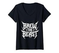 Donna Amante del caffè Heavy Metal di Brew The Beast Maglietta con Collo a V