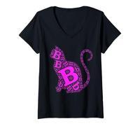 Donna Amante del Gatto Lettera B Monogramma Personalizzato Gatti Gattino Regalo Maglietta con Collo a V