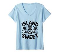 Donna Amante dell'ananas tropicale estivo della frutta dolce dell'isola Maglietta con Collo a V