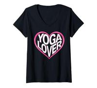 Donna Amante dello Yoga con Un Cuore Maglietta con Collo a V