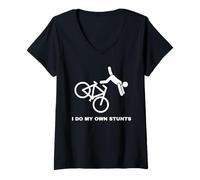 Donna Amanti della Bici Divertenti I Do My Own Stunts Maglietta con Collo a V