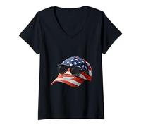 Donna Amazing America cap con Occhiali da Sole Divertenti Maglietta con Collo a V