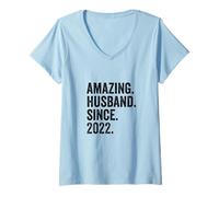 Donna Amazing Husband Since 2022 | Anni 4 Anniversario Matrimonio Maglietta con Collo a V