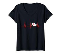 Donna ambulanza ambulanza battito cardiaco ECG impulso ambulanza ambul Maglietta con Collo a V