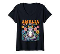 Donna Amelia Design Stravagante a Forma di Rana per Ragazze, Nome Amelia Maglietta con Collo a V