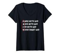 Donna Amen D'accordo con Dio Muoviti con Dio Fine con Dio Maglietta Cristiana Maglietta con Collo a V