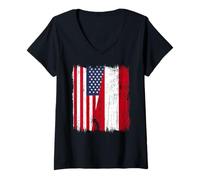 Donna America Austria Mezza Bandiera American Austria Heritage Maglietta con Collo a V