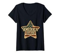 Donna America Est. 1776 Vintage Bandiera Americana 4 luglio Patriot Maglietta con Collo a V
