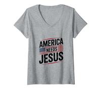 Donna America Ha Bisogno Di Gesù Cristiani Patriottici Maglietta con Collo a V