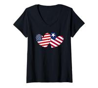 Donna America Liberia Cuore amore Doppia bandiera americana liberiana Maglietta con Collo a V