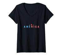 Donna America Tre Stelle Maglietta con Collo a V
