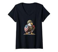 Donna American Bird of Prey Look con Scudo Patriottico Maglietta con Collo a V
