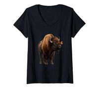 Donna American Bisonte Farfalla Buffalo Fauna Selv Maglietta con Collo a V