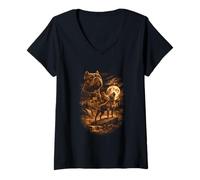 Donna American Bully Howling Moon Dog Fantasy Forrest Wilderness Maglietta con Collo a V