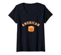 Donna American Cheese Divertente College Team Logo Inglese Immagine Testo Maglietta con Collo a V