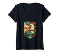 Donna American Eagle USA National Parks design vintage Maglietta con Collo a V