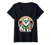 Donna American Eskimo Dog Owner Summer Vibes Vacanze Vacanze Sole Maglietta con Collo a V