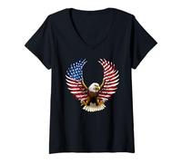 Donna American Flag Bald Eagle Patriotic Eagle 4th of July USA Maglietta con Collo a V