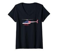 Donna American Flag Patriotic Helicopter Aviator Pilot Gift Maglietta con Collo a V