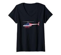 Donna American Flag Patriotic Helicopter Aviator Pilot Gift Maglietta con Collo a V