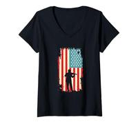 Donna American Flag Violinista Orchestra String Instrument Maglietta con Collo a V