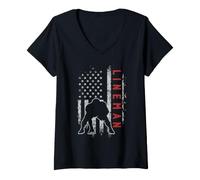 Donna American Football Offensive Player Lineman Us Flag His/Her Maglietta con Collo a V