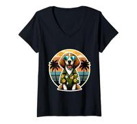 Donna American Foxhound Dog Owner Summer Vibes Vacanze Maglietta con Collo a V