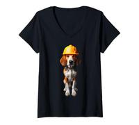 Donna American Foxhound Dog Yellow Hard Hat Casco Operaio Ingegnere Maglietta con Collo a V