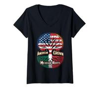 Donna American Grown Mexican Roots Flag Tree Heritage Donne Uomini Maglietta con Collo a V