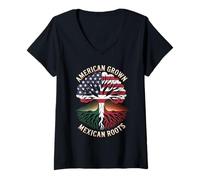 Donna American Grown Mexican Roots Heritage Pride Tree Donne Uomini Maglietta con Collo a V