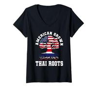 Donna American Grown Thai Roots America Thailandia Heritage Maglietta con Collo a V
