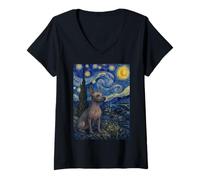 Donna American Hairless Terrier Cane Notte Stellata Maglietta con Collo a V