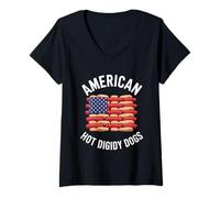 Donna American Hot Digidy Dogs Bandiera Umorismo Maglietta con Collo a V