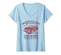 Donna American Lead Sleds, Design Invecchiato per Auto da Garage, Stile Classico Maglietta con Collo a V