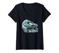 Donna American Muscle Car Retro Vintage Classic anni '60 '70 Amante delle auto Maglietta con Collo a V