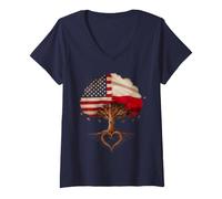 Donna American Poland Roots Pride Heart Uomini Donne Bambini Maglietta con Collo a V