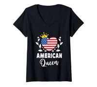 Donna American Queen America Flag Proud American Woman Maglietta con Collo a V