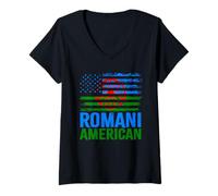 Donna American Romani | Roma Traveller & Bandiere USA Distressed Maglietta con Collo a V